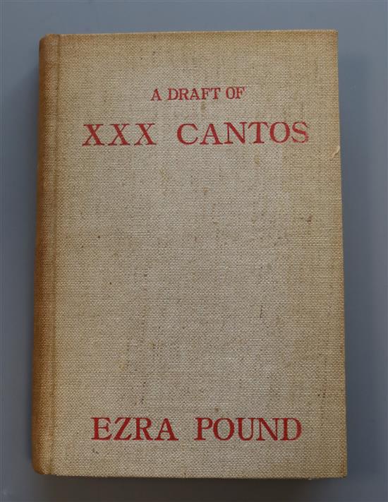 Pound, Ezra - A Draft of XXX Cantos, 1st edition, one of 200, 8vo, original linen uncut, spine browned, worm to